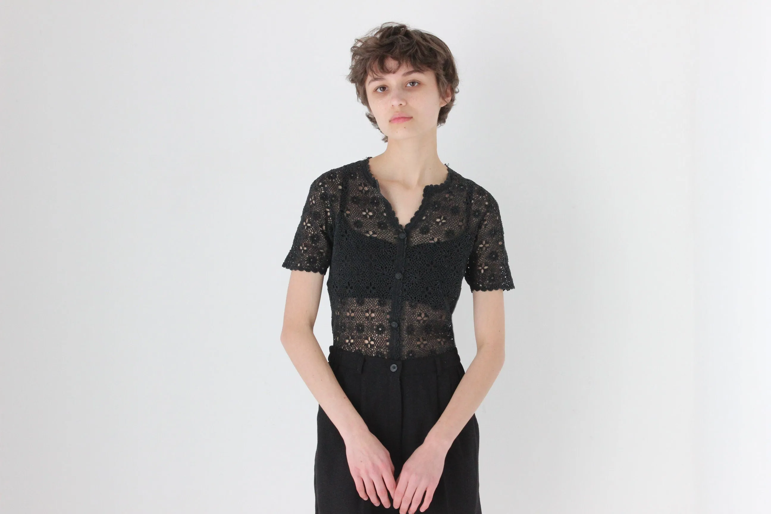 70s Cotton Crochet Doily Top