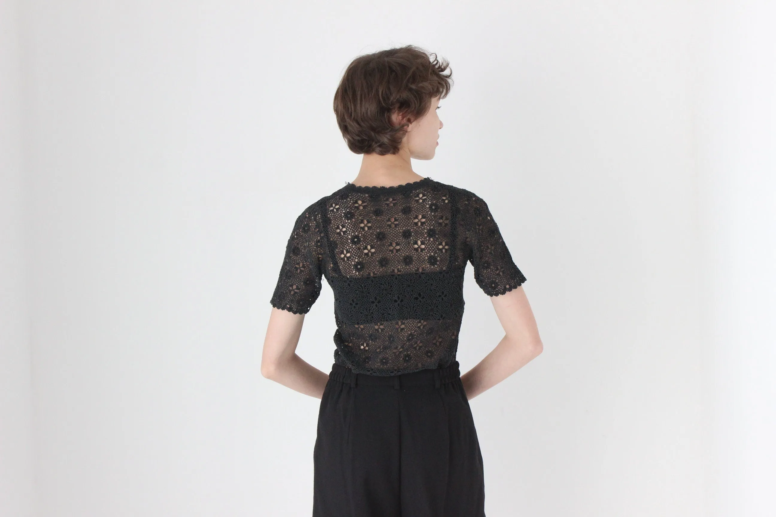 70s Cotton Crochet Doily Top