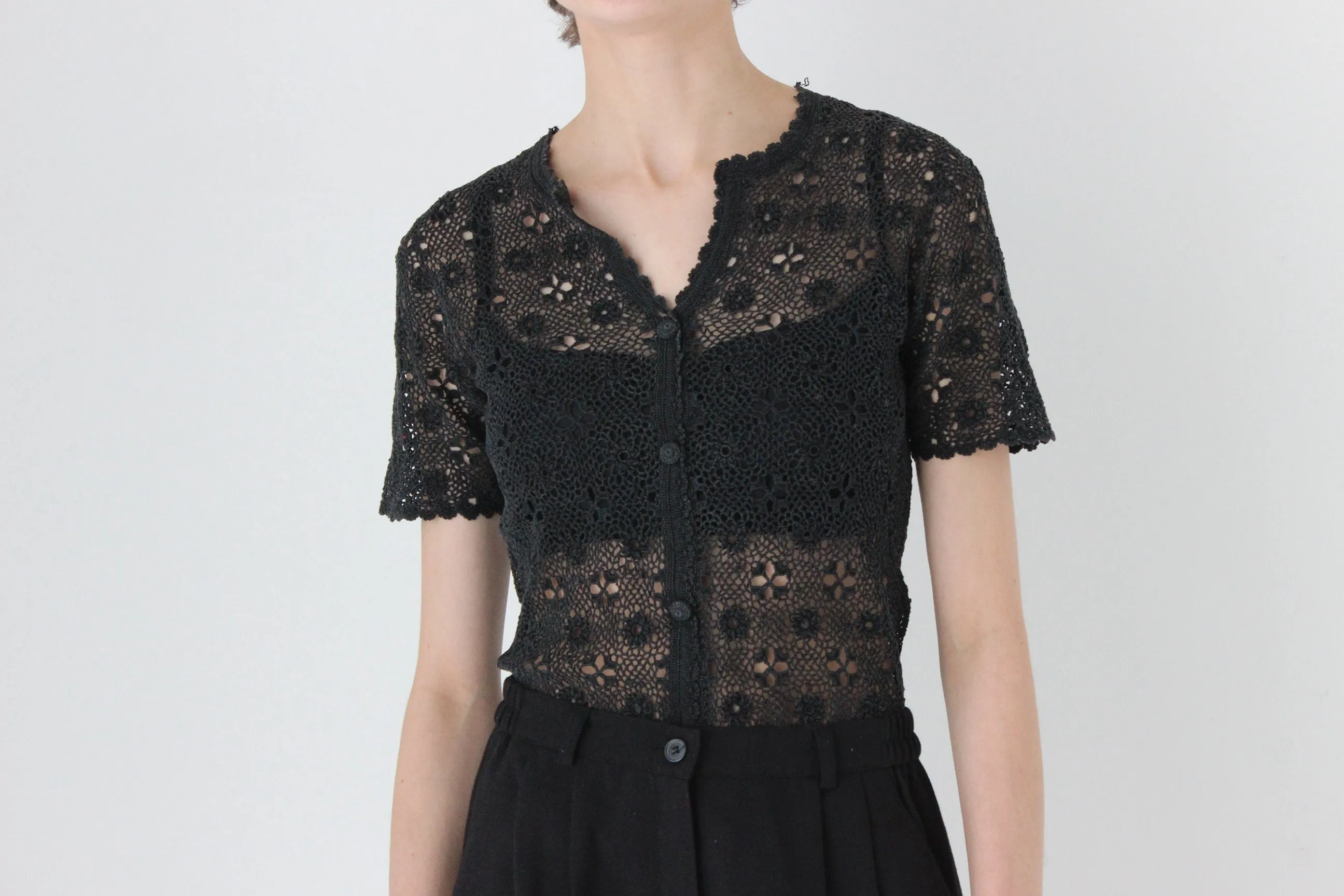 70s Cotton Crochet Doily Top