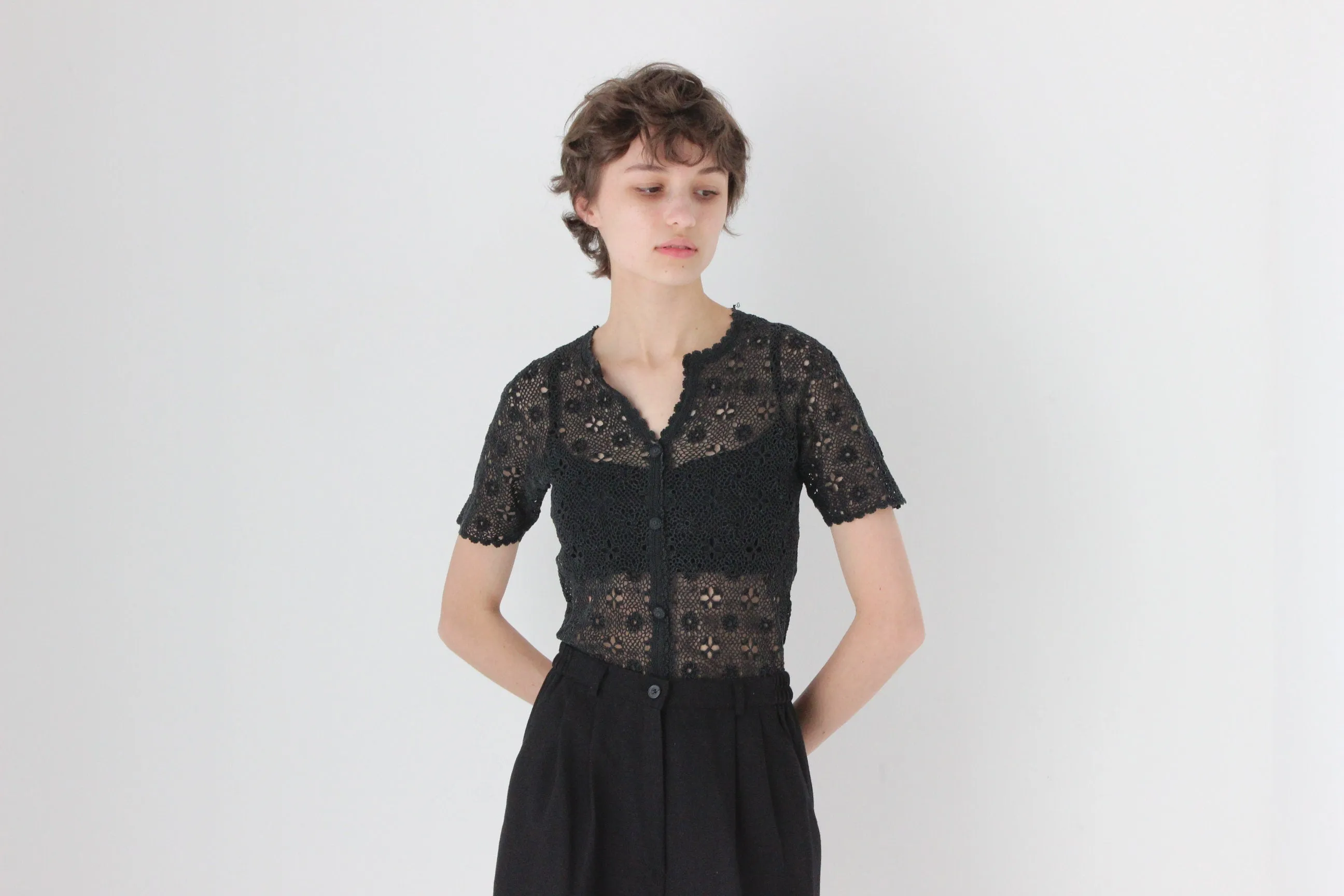 70s Cotton Crochet Doily Top