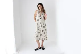 90s Abstract Print Relaxed Button Front Dress