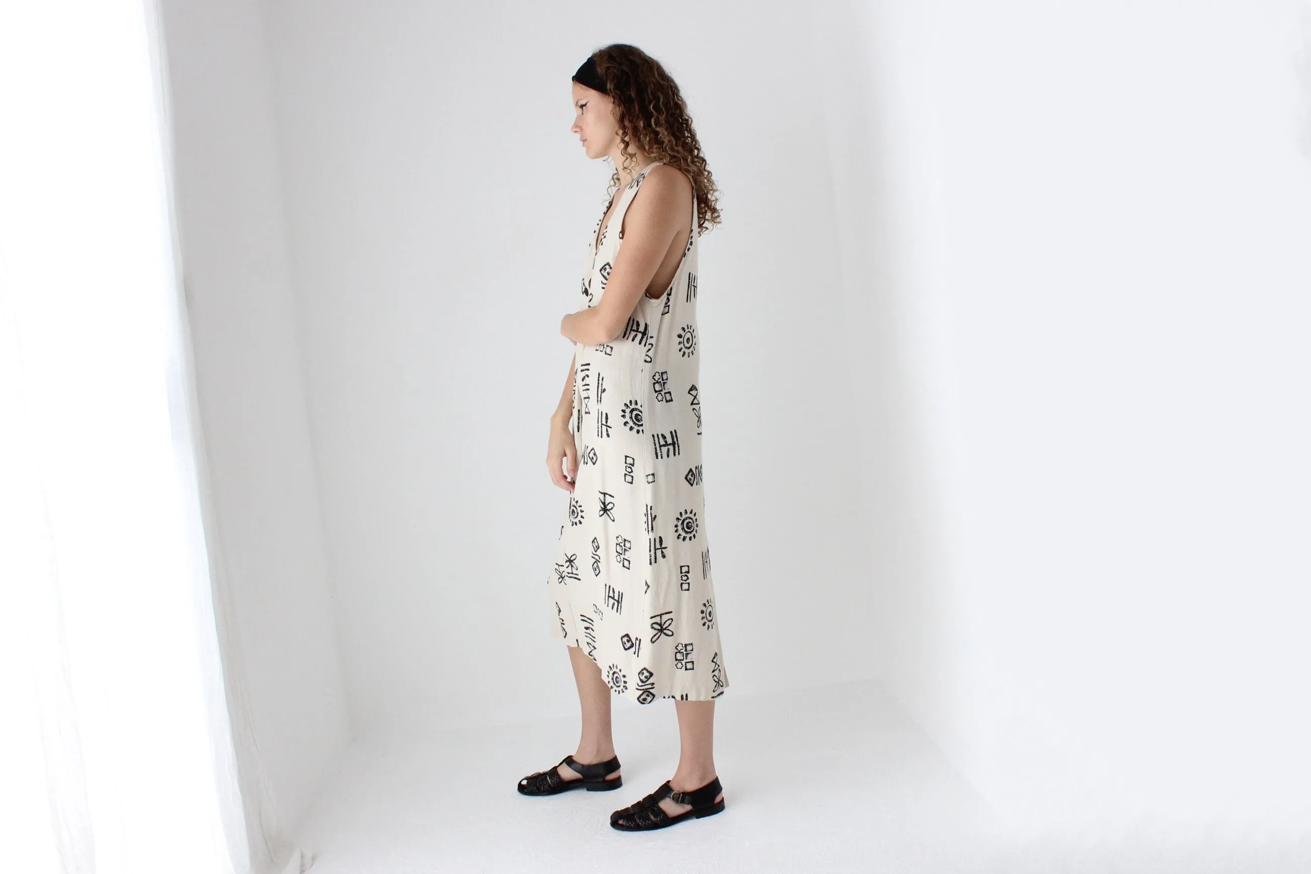 90s Abstract Print Relaxed Button Front Dress