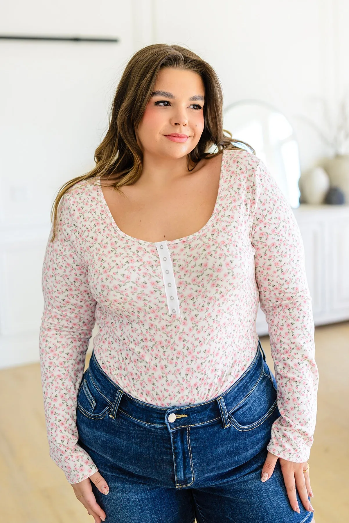 Always Wishing Ditsy Floral Henley Bodysuit