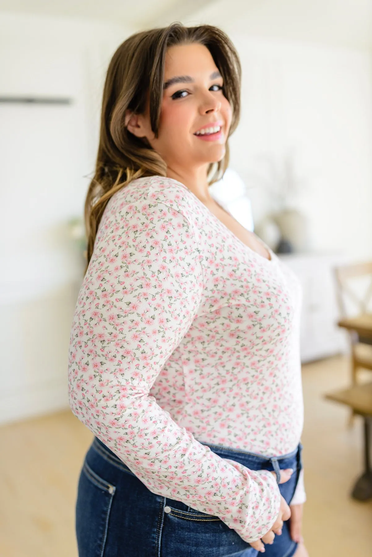 Always Wishing Ditsy Floral Henley Bodysuit