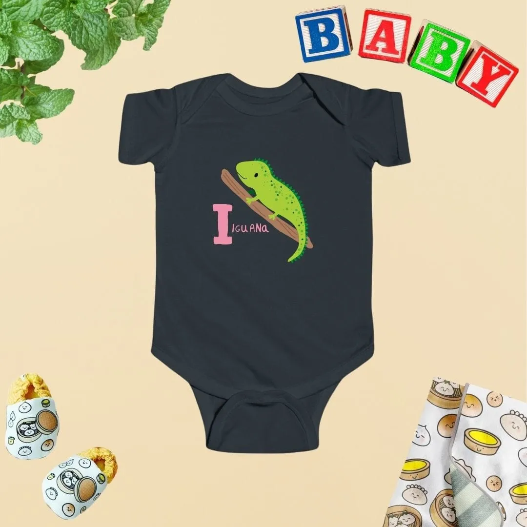 Animal Alphabet - I for Iguana Baby Bodysuit - Unisex Graphic Bodysuit for Babies