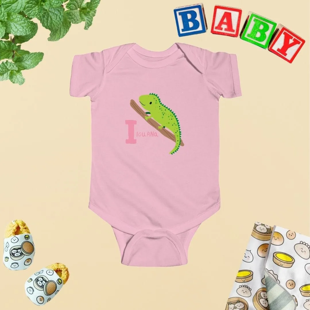 Animal Alphabet - I for Iguana Baby Bodysuit - Unisex Graphic Bodysuit for Babies
