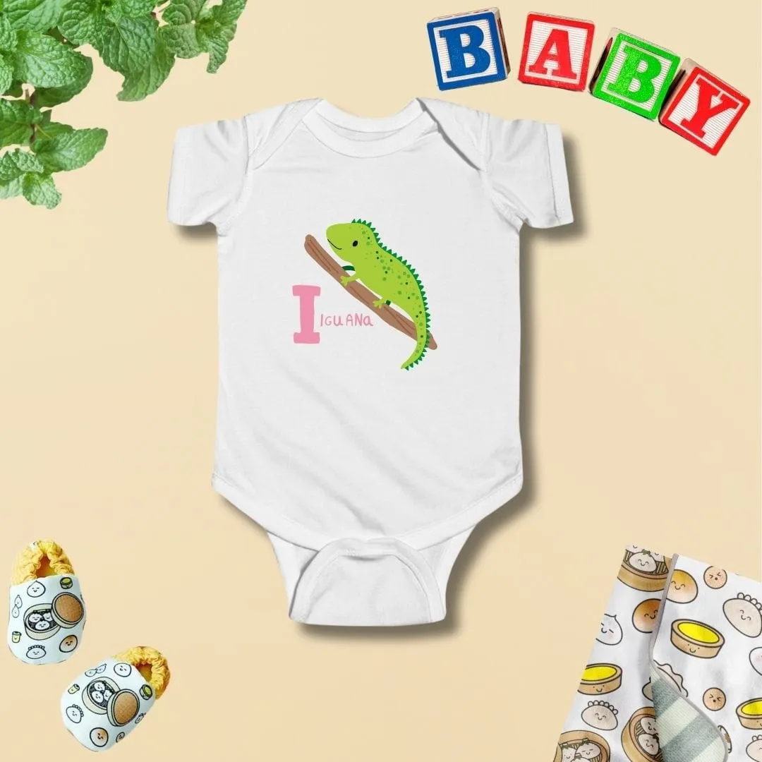 Animal Alphabet - I for Iguana Baby Bodysuit - Unisex Graphic Bodysuit for Babies