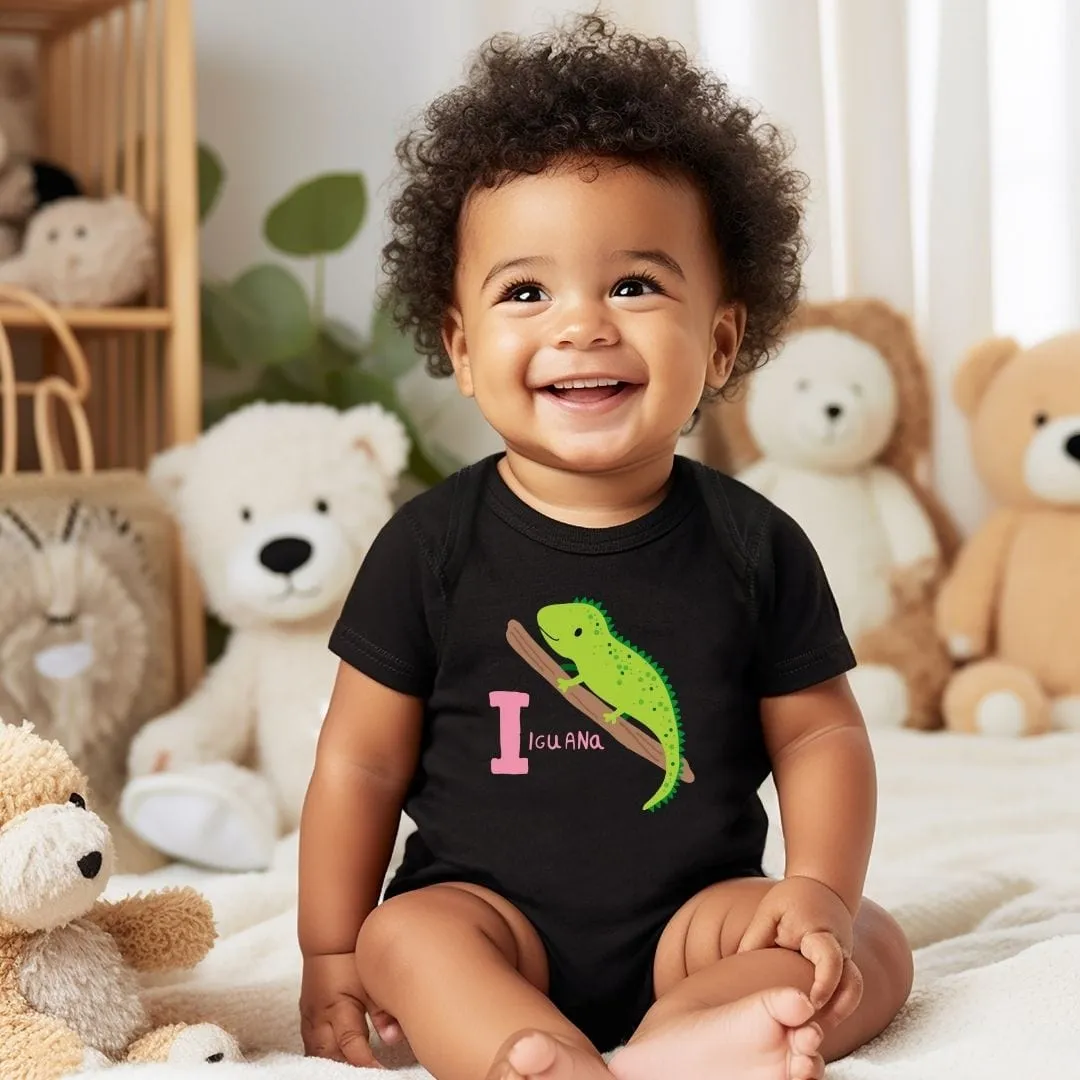 Animal Alphabet - I for Iguana Baby Bodysuit - Unisex Graphic Bodysuit for Babies