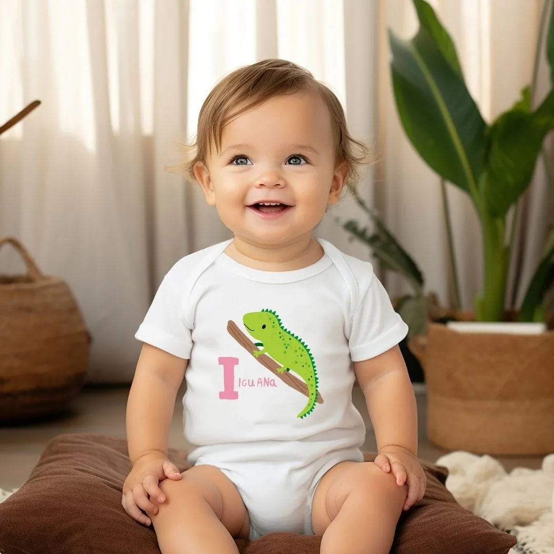 Animal Alphabet - I for Iguana Baby Bodysuit - Unisex Graphic Bodysuit for Babies