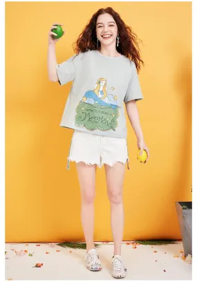 ARTKA MERMAID PRINT BOYFRIEND T SHIRT IN WATER GREEN