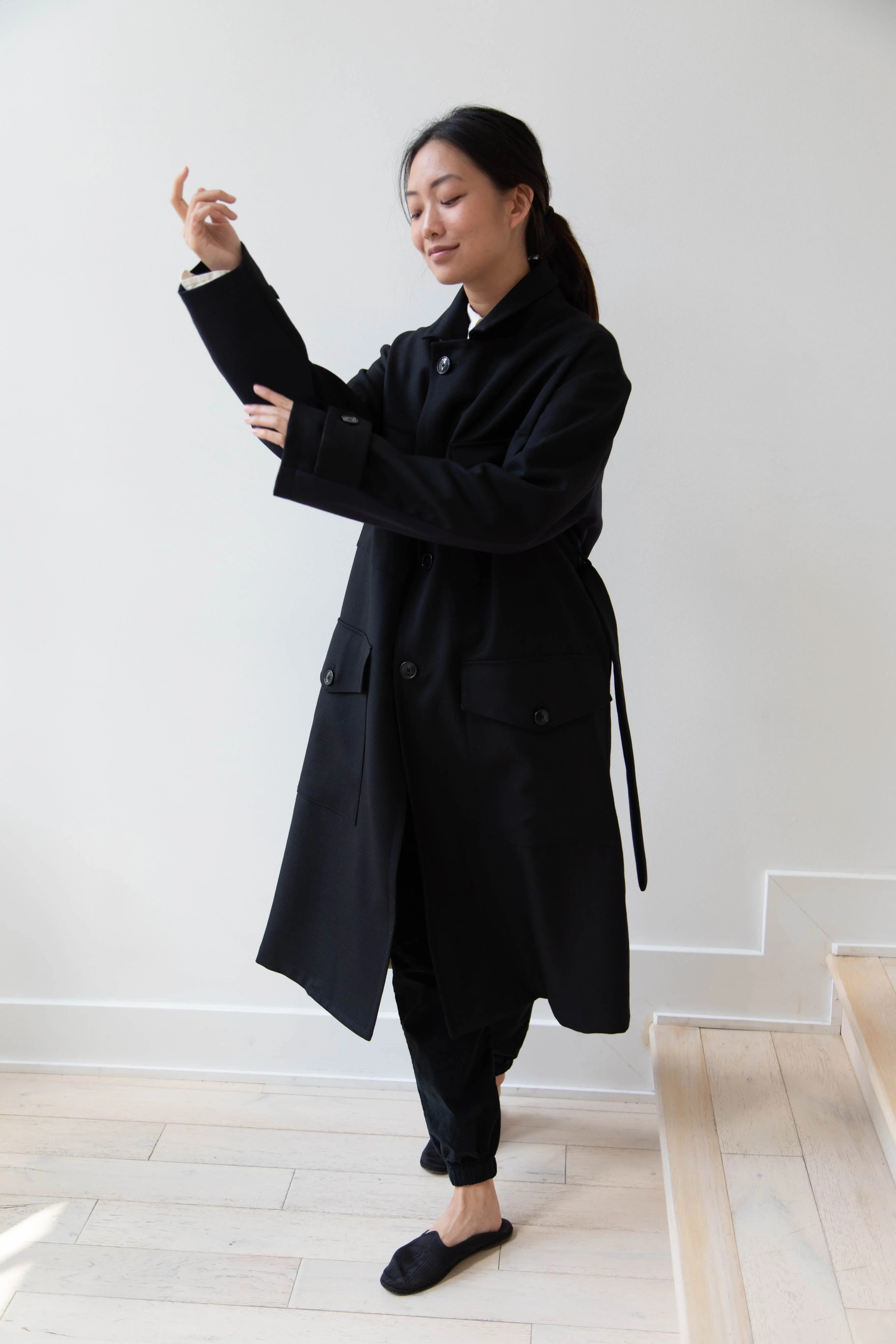 Barena Venezia Zanette Wool Coat in Black & Navy