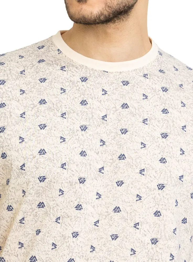 Beige Printed Round T-Shirt Design 1