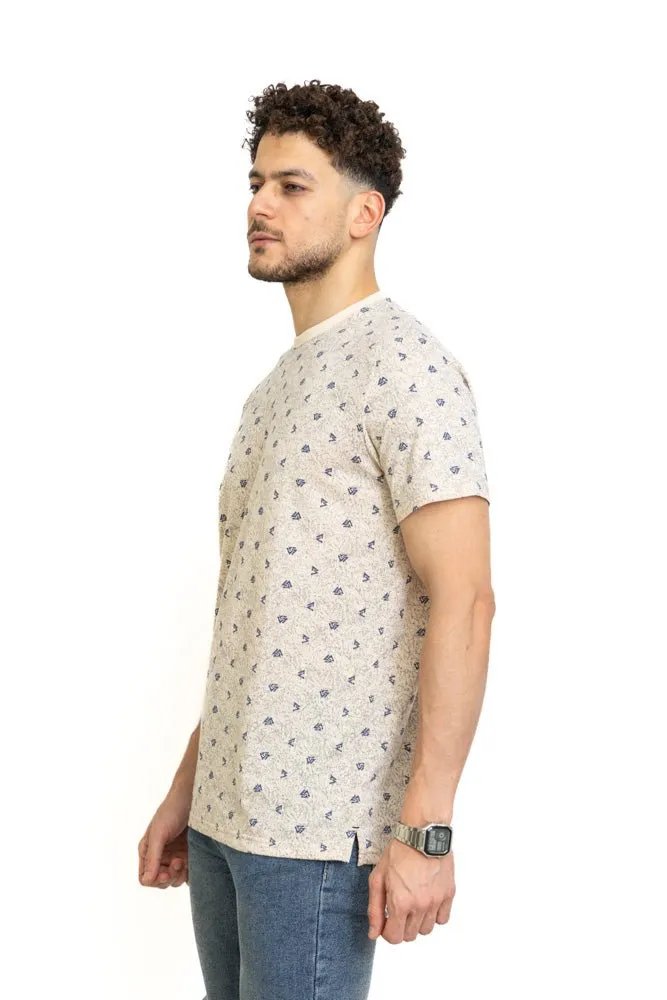 Beige Printed Round T-Shirt Design 1