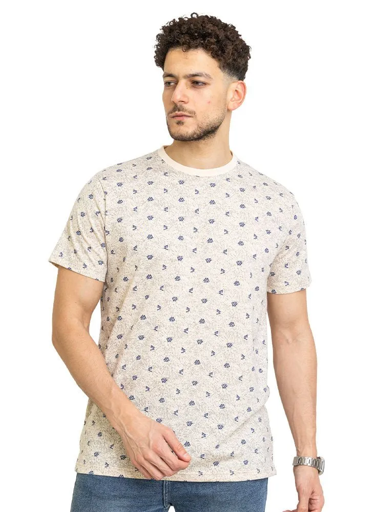 Beige Printed Round T-Shirt Design 1