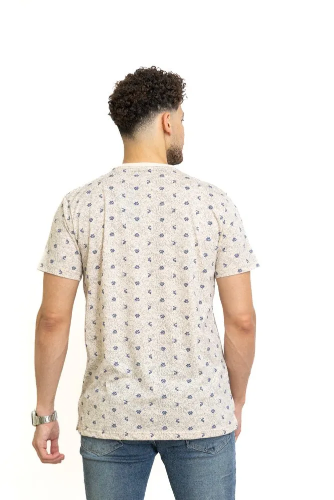 Beige Printed Round T-Shirt Design 1