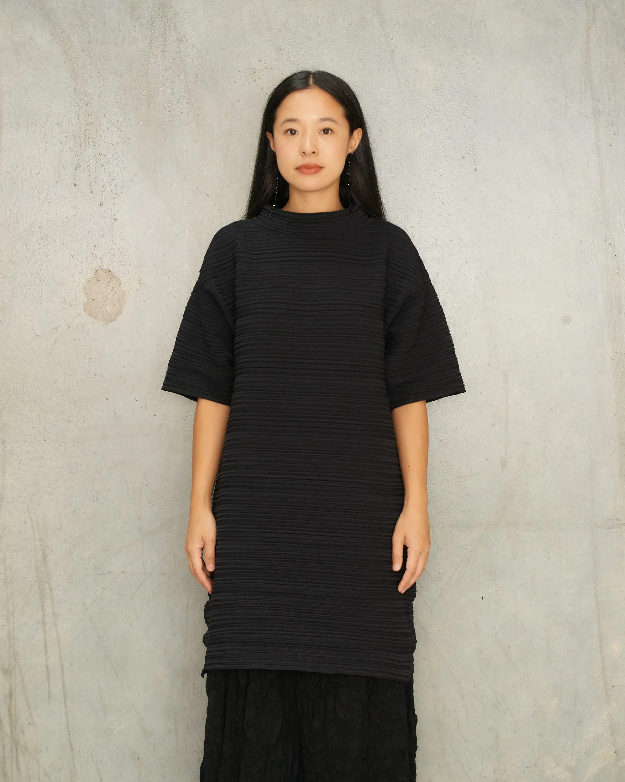Black Horizontal Knit Dress