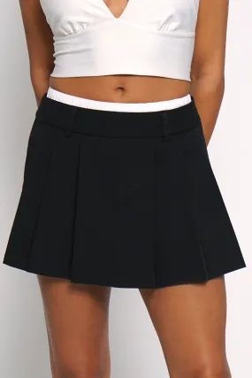 Black Pleated Front Boxer Waistband Mini Skirt