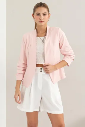 Blue Zone Planet |  HYFVE Open Front Ruched Sleeve Blazer