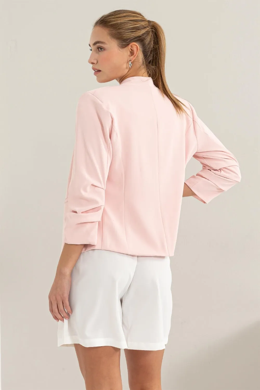 Blue Zone Planet |  HYFVE Open Front Ruched Sleeve Blazer
