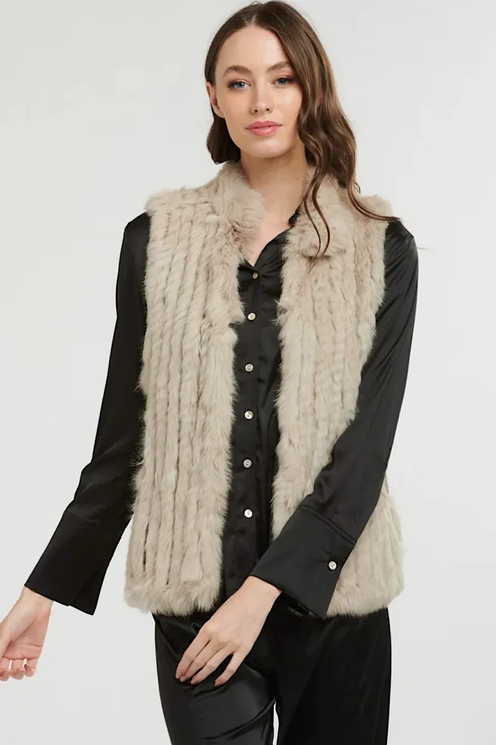 BRONTE FUR VEST - STONE