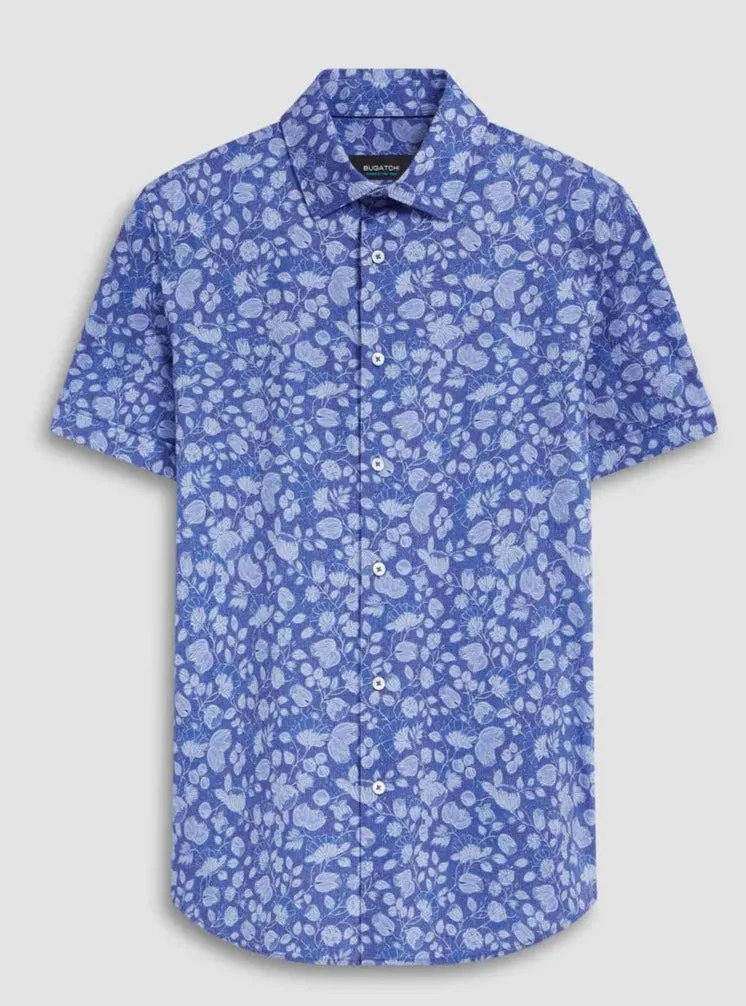 Bugatchi - Short Sleeve Shirt - Miles Floral Print OoohCotton Tech - 8 Way Stretch - Modern Fit - BF9321F40
