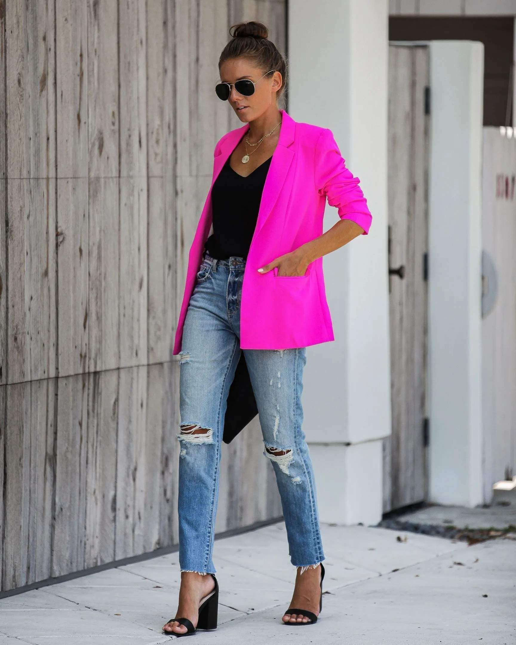 Ceo Pocketed Blazer - Neon Pink