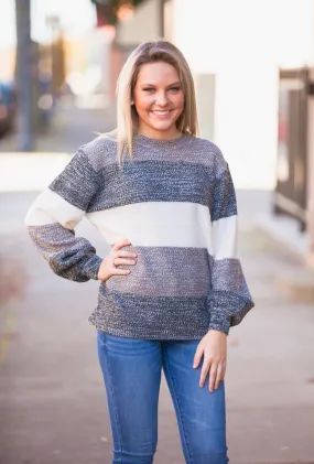 Charcoal Color Block Balloon Sleeve Sweater