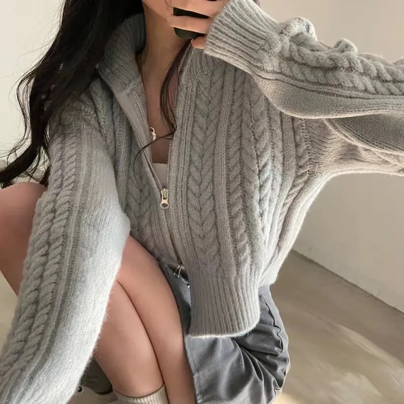 christmas outfit Sonicelife Twist Double Zipper Design Short Cardigan
