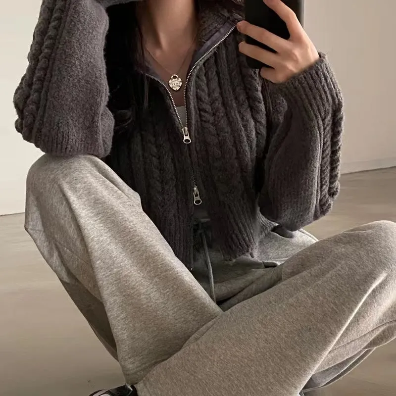 christmas outfit Sonicelife Twist Double Zipper Design Short Cardigan