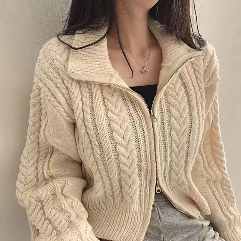 christmas outfit Sonicelife Twist Double Zipper Design Short Cardigan