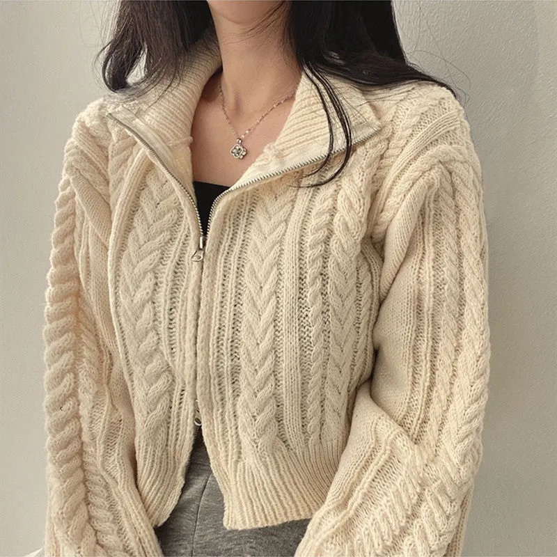 christmas outfit Sonicelife Twist Double Zipper Design Short Cardigan