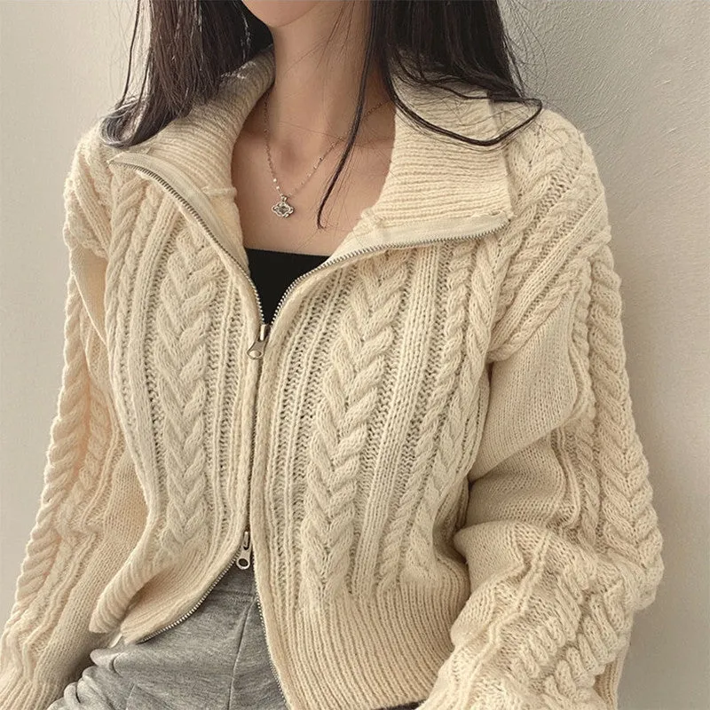 christmas outfit Sonicelife Twist Double Zipper Design Short Cardigan