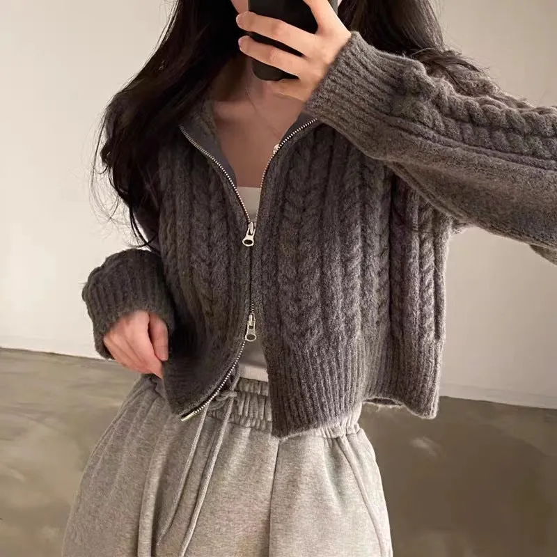christmas outfit Sonicelife Twist Double Zipper Design Short Cardigan
