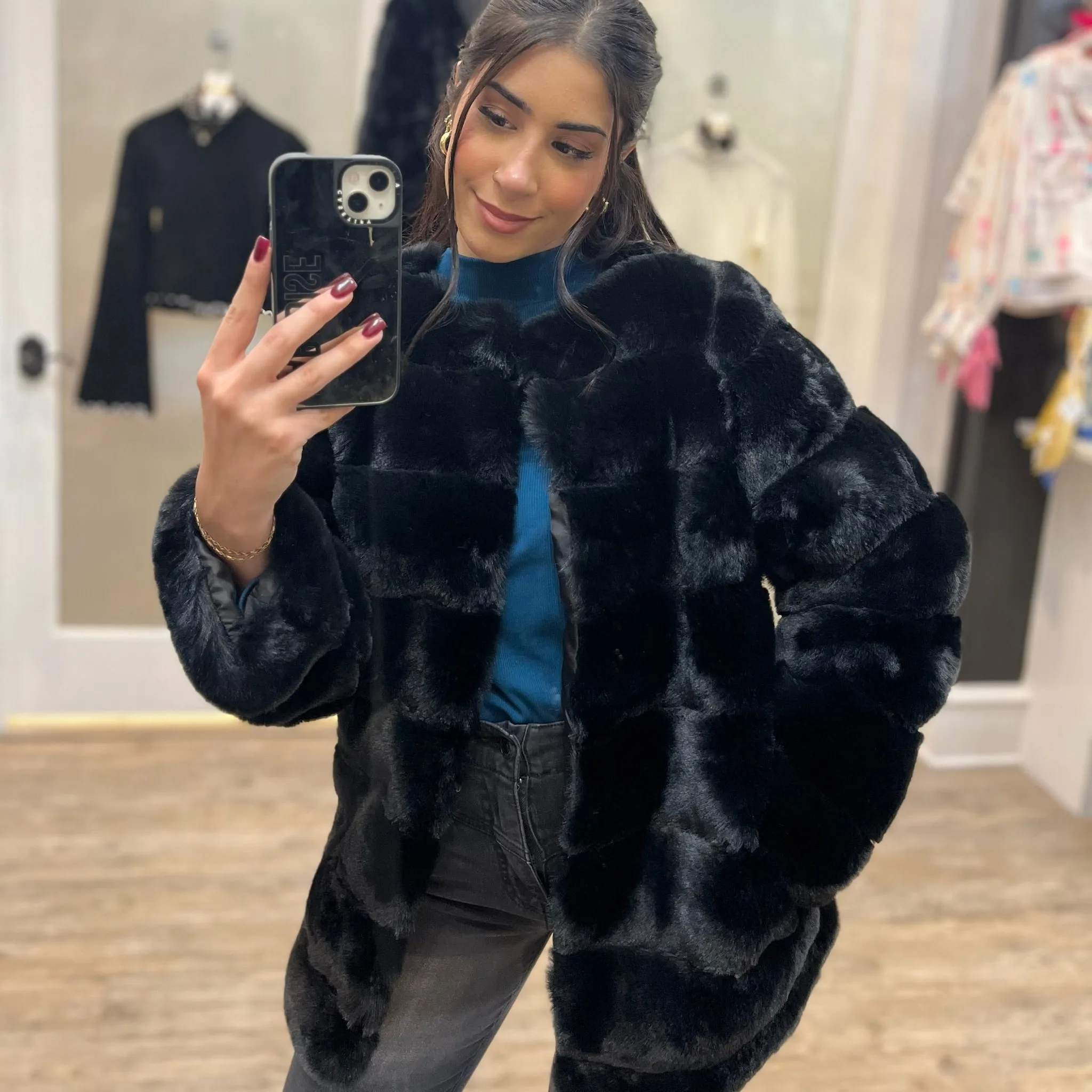 City Lights Black Faux Fur Oversized Coat