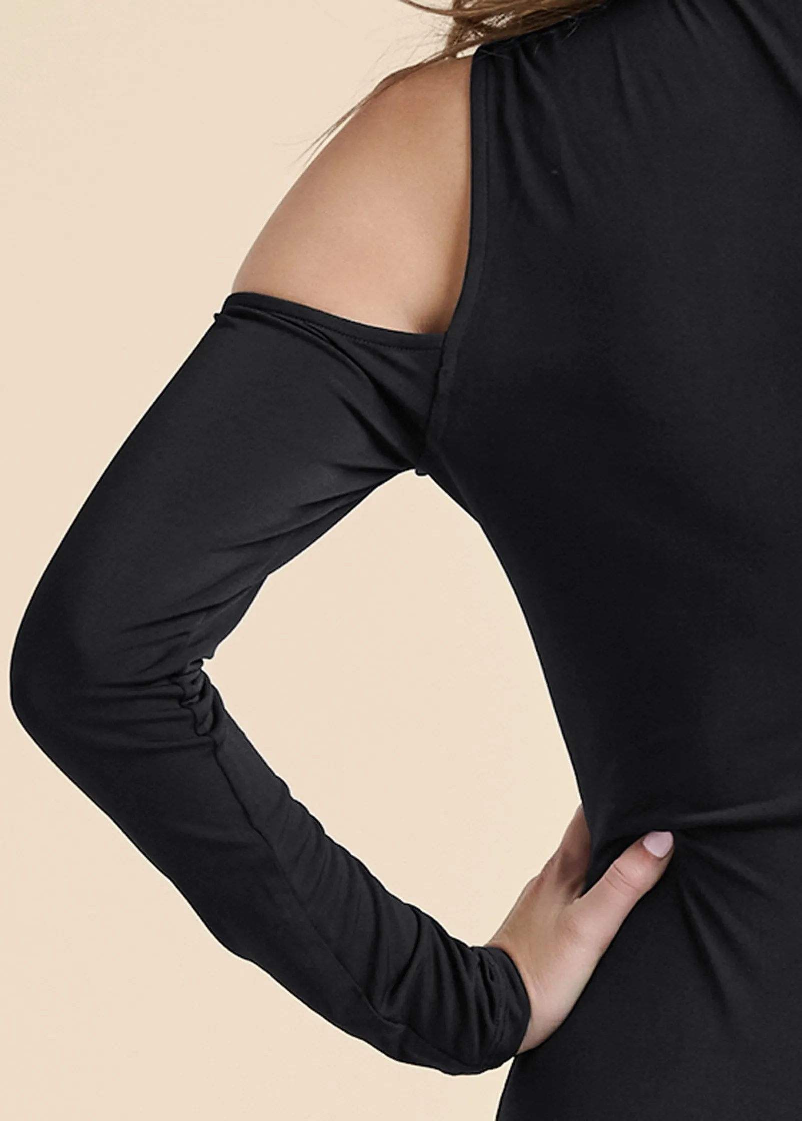 Cold-Shoulder Button-Front Dress - Black