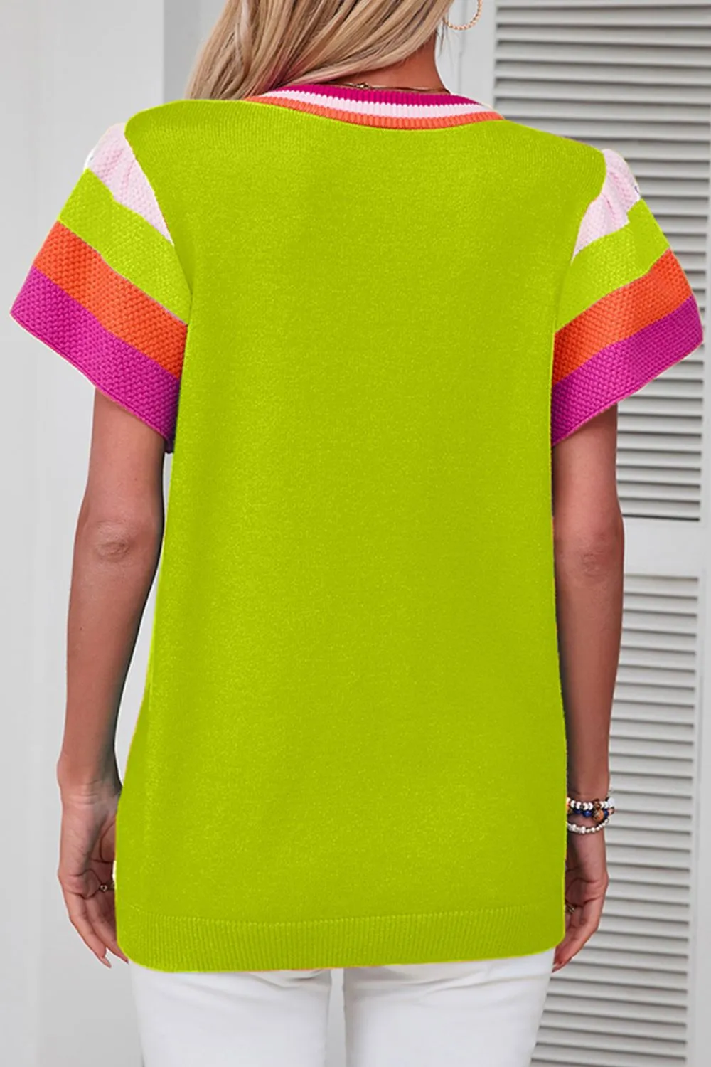 Contrast Flutter Sleeves Knit Top