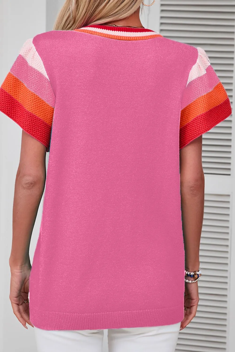Contrast Flutter Sleeves Knit Top