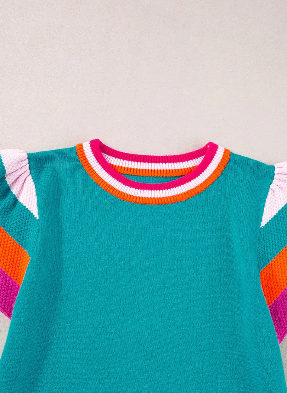Contrast Flutter Sleeves Knit Top