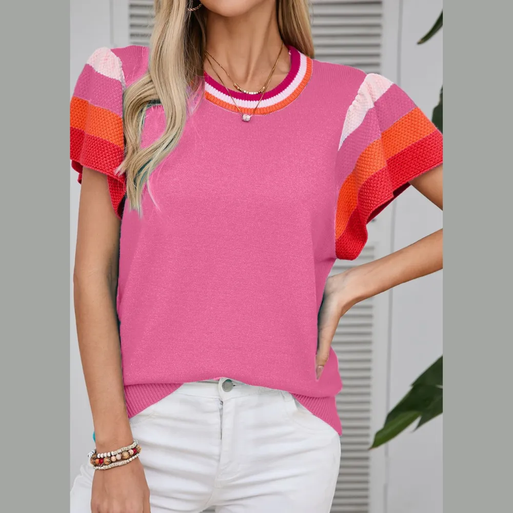Contrast Flutter Sleeves Knit Top