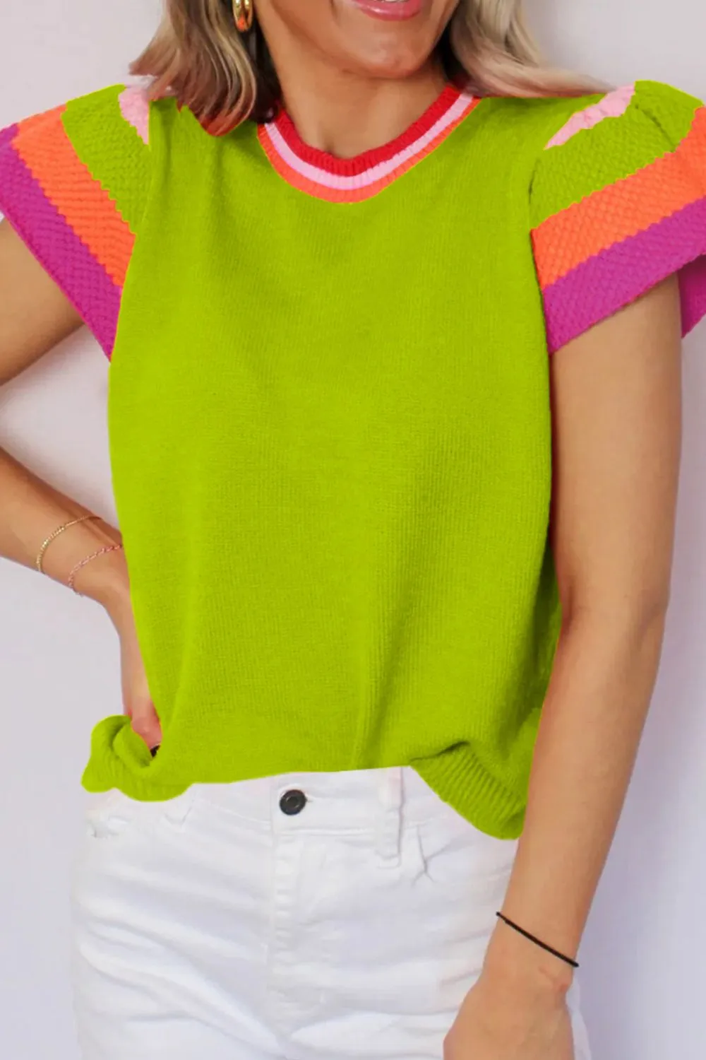 Contrast Flutter Sleeves Knit Top