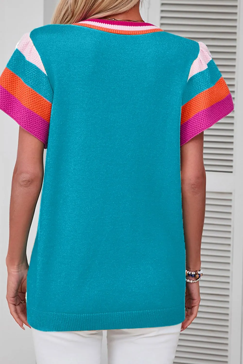 Contrast Flutter Sleeves Knit Top