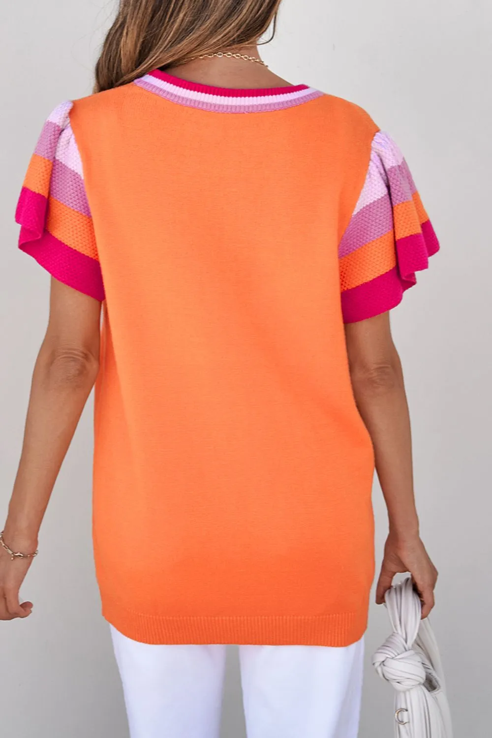 Contrast Flutter Sleeves Knit Top