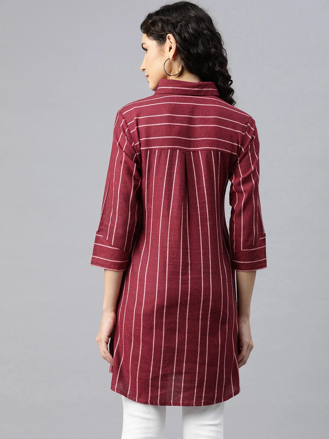 Cottinfab Women Striped Shirt Style Cotton Top