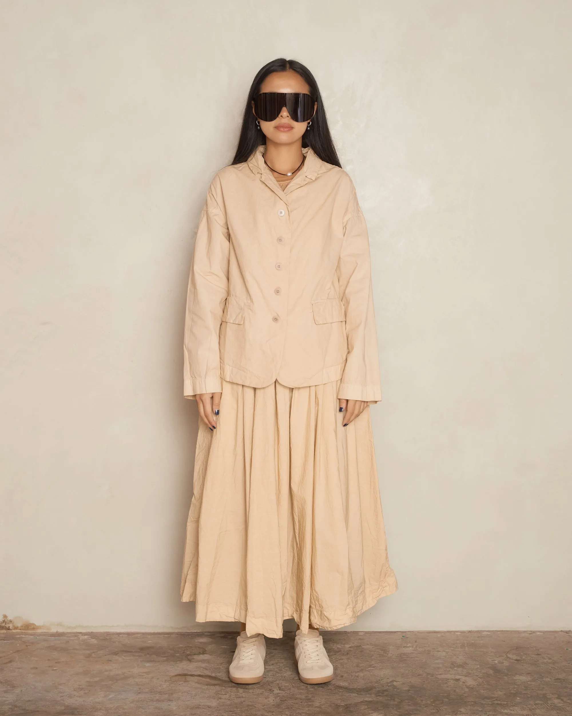 Cream Pleated Long Skirt