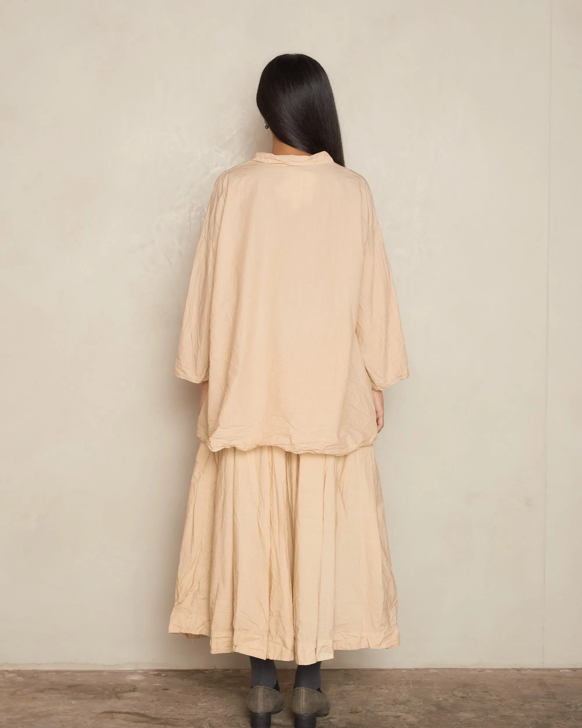 Cream Pleated Long Skirt