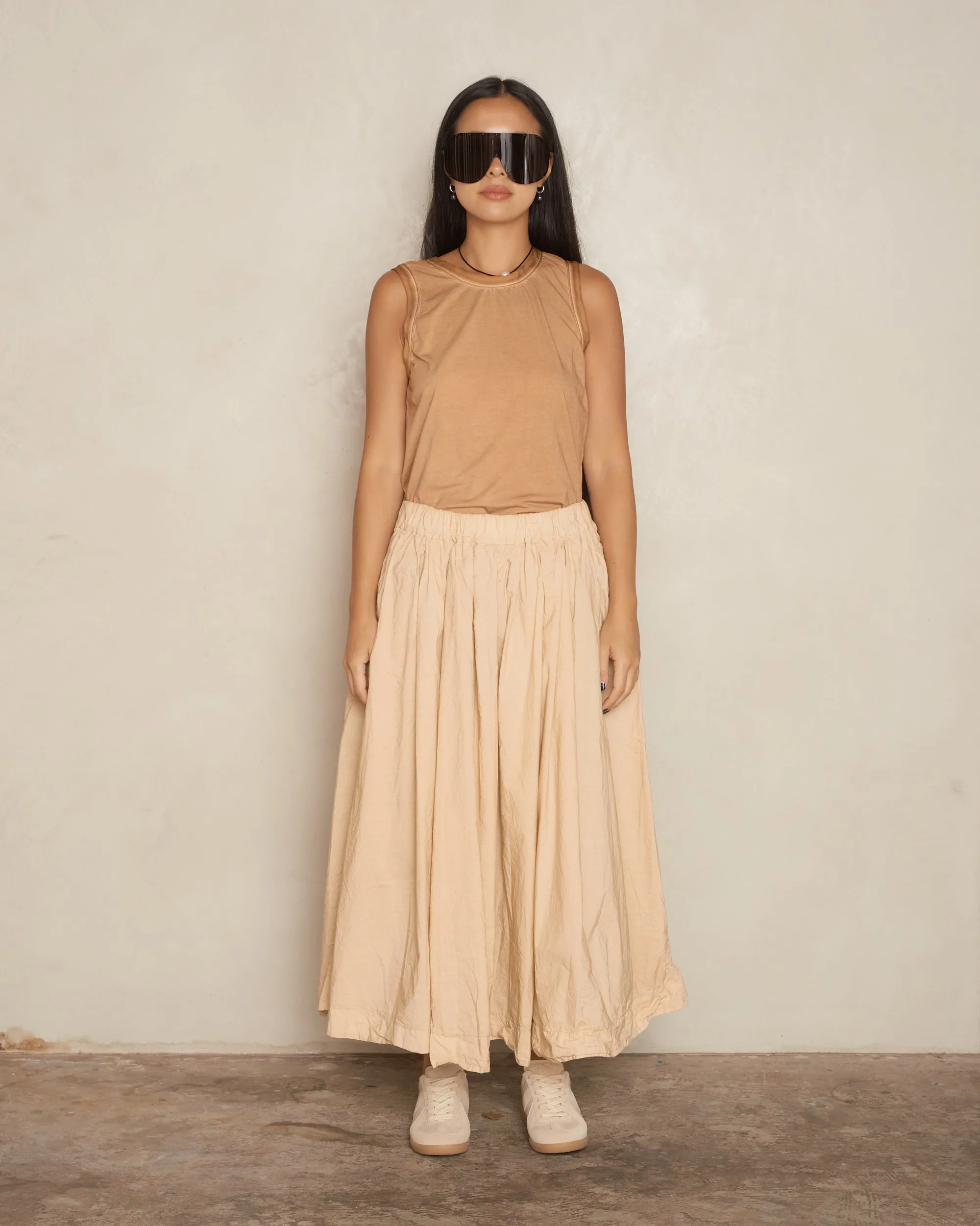 Cream Pleated Long Skirt