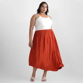 Crimson Pleated Plus Size Asymmetrical Skirt