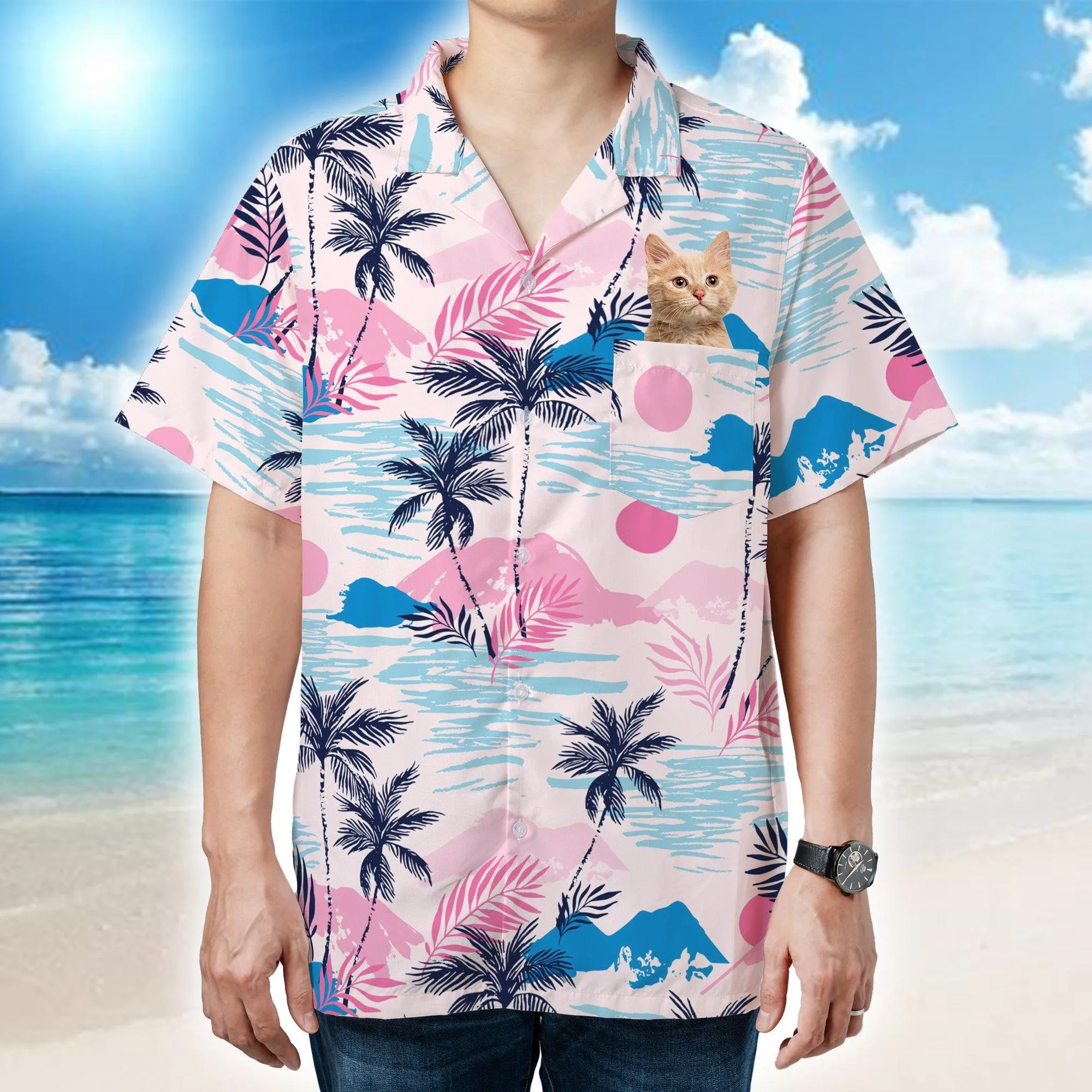 Customized Photo Pocket Hawaiian Shirt for Man Woman - Personalized Hawaiian Shirt with Face - Custom Father's Day Gift for Dad