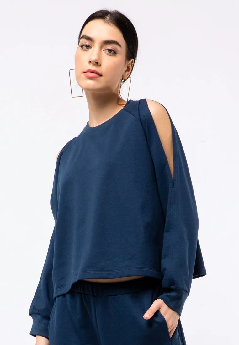 Cut-out Shoulder Crop Sweatshirt