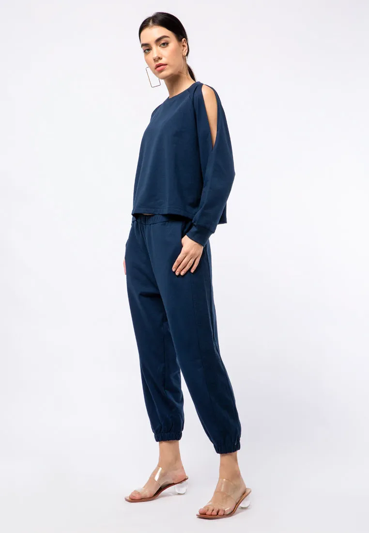 Cut-out Shoulder Crop Sweatshirt